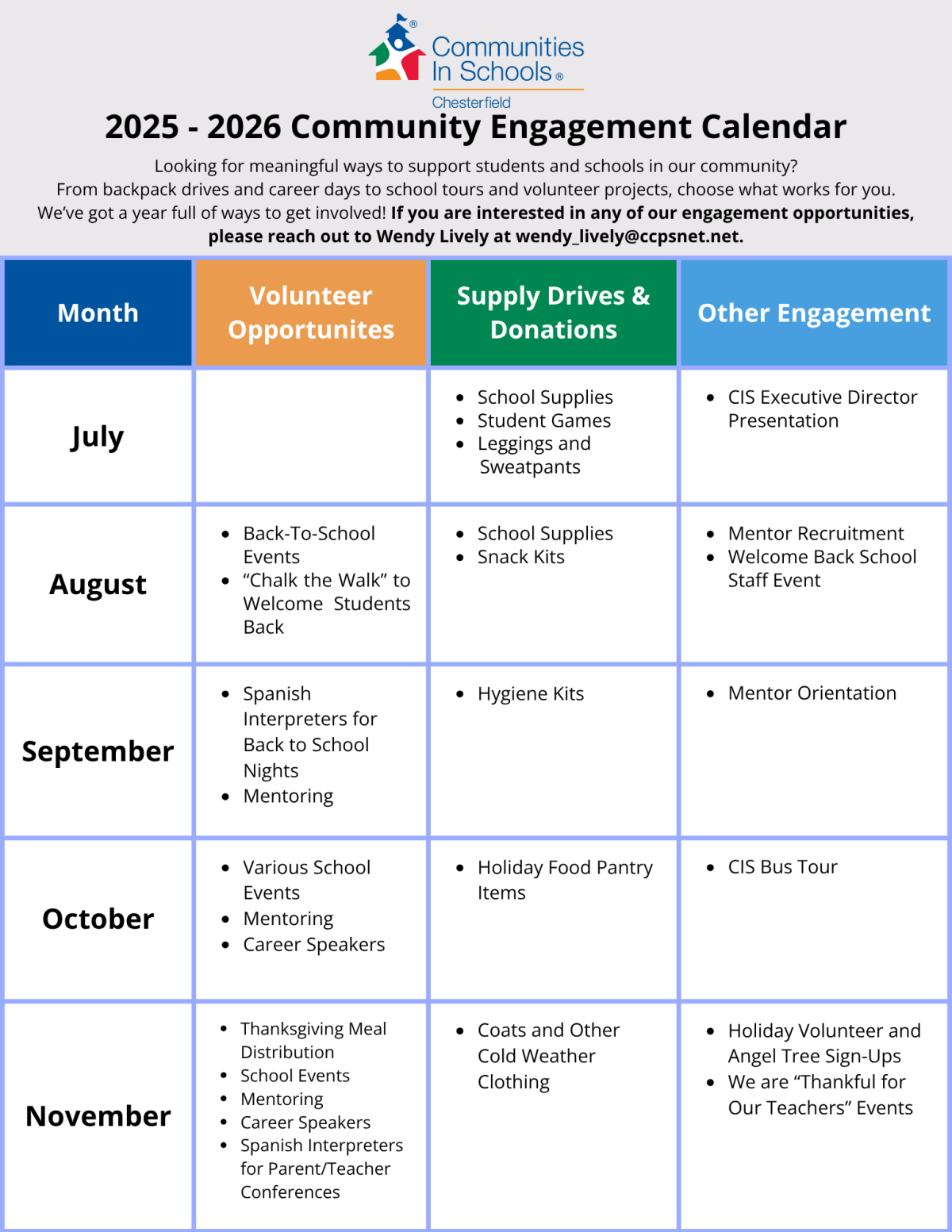 2025-2026 Community Engagement Calendar